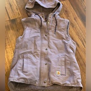 Carhartt Women Small Canvas Sherpa Insulated Hooded Vest!!